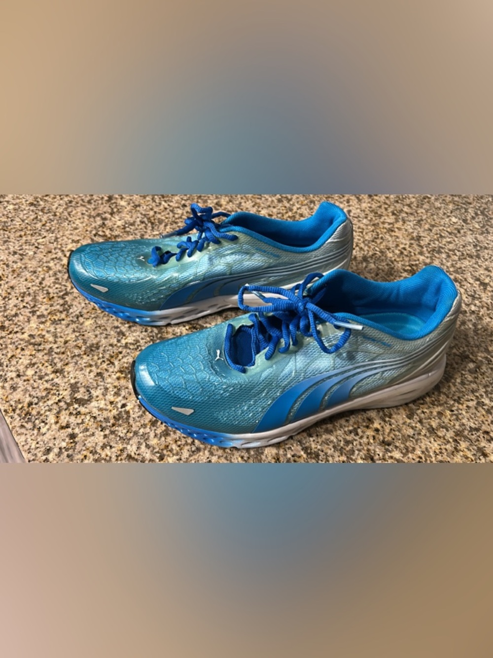 Puma Bright Blue Mesh Sneaker with Orange Logo